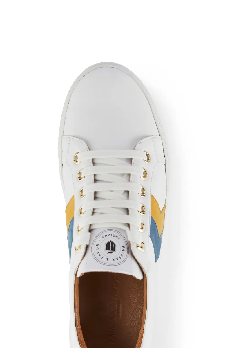 Fairfax and Favor The Alexandra Leather Trainer Cornflower/Mango-4